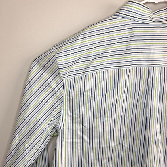 Eddie Bauer Button Down Shirt Mens XL Blue Green Stripes Easter Spring Dressy - Picture 15 of 15